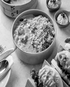 Prawns Blue Pea Rice With Japanese Yellow Curry
