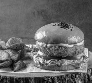 Cheese Bomb Burger with Potato Wedges