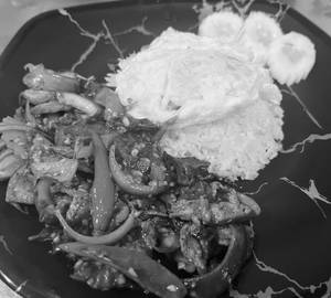Stir Fried Pork With Chilli Paste Served With Rice And Fried Egg