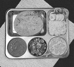 Dal Roti Rice With Paneer Bhujia Thali