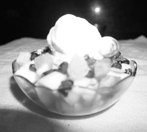Fruit Salad With Vanilla Ice Cream.