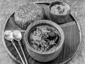 Brinjal Curry With Ragi Sangati