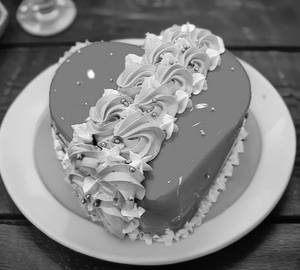 Blue Rose On Heart Cake