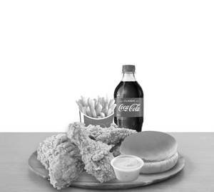 3 Pcs Chicken + 1 Fries Medium + 1 Bun + 1dip + 250 Ml Cola or sprite