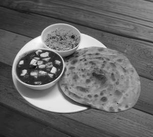 Mater Paneer + Jeera Aloo With Ajwain Paratha & Rice