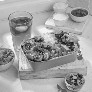 Chef Special grilled burrito bowl + Iced Tea