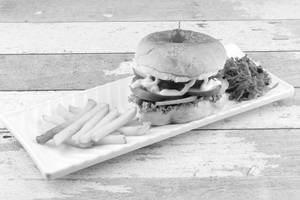Cafe special burger with fries