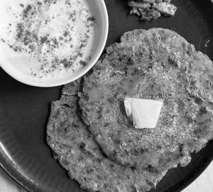 2 Nos.  Methi  Parathas With Plain Curd Pickles.