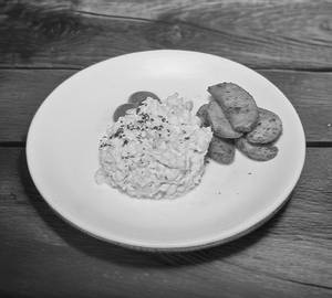 Screambled Egg -3No'S Accommodiments With Potato Wedges And Grilled Tomato