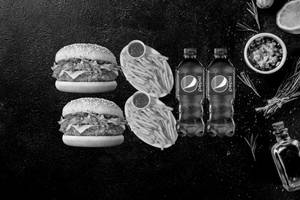 2 Super Veggie Cheese Burger + 2 Salted Fries + 2 Pepsi