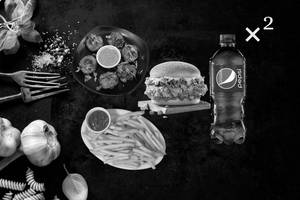 2 Chi. Tandoori Momos + 2 Spicy Chi. Burger + 2 Salted Fries + 2 Pepsi