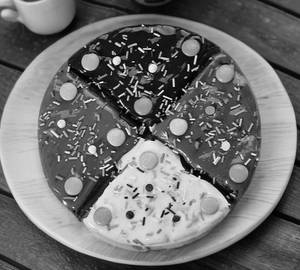 Quad chocolate waffle pizza