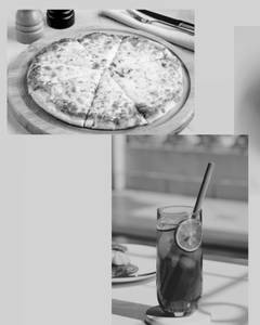 Pizza Margherita + Peach Iced Tea