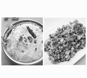 Curd rice with egg poriyal