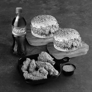2 Signature Burgers, 6 Pc Chicken Wings, 1 Dip & 750 Ml Coke