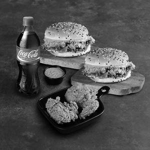 2 Hot & Crispy, 2 Junior Burgers, 1 Dip & 750 Ml Coke