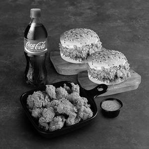 2 Signature Burgers, Chicken Popcorn, 1 Dip & 750 Ml Coke