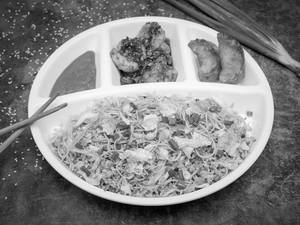Butter Garlic Prawns With Egg Chow Chow Fried Rice + Chicken Fry Momo