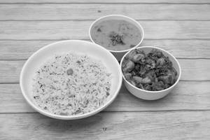 Jeera Rice With Aloo Fry And Dal Fry