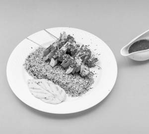 Veg Shashlik With Pesto Rice & Bbq Sauce