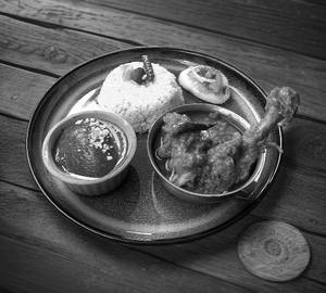 Peas pulao+ chicken masala+ hot golabjamun