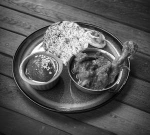 Jeera rice + chicken masala+hot golabjamun