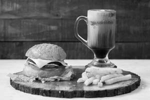Paneer Cheese Burger With Kit Kat Coffee And French Fries