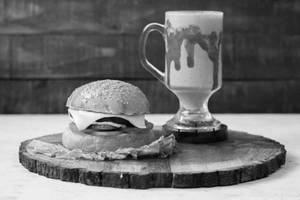 Aloo Tikki Cheese Burger With Fresh Strawberry Milkshake