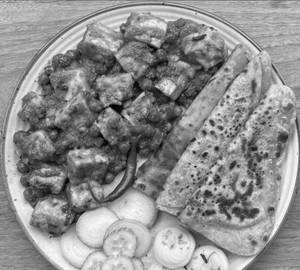 Matar Paneer With 2 Nos. Tawa Parathas & Refreshing Butter Milk. ( Chaas )