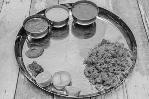 Dal+ 2Baffle+Kadhi+Gatte Ki Sabji+Chawal+Salad+Chutney+Laddu