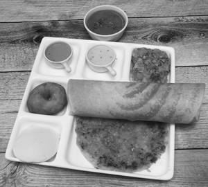 South Indian Thali (1 Mini Masala Dosa + 1 Mini Onion Uthapam + 1 Pc Idli + 1 Pc Vada)