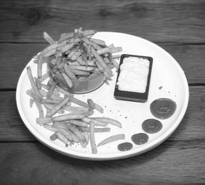 Peri peri french fries with mayo dips + ketchup