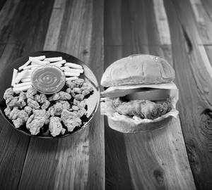 Chicken Double Patties Burger + Chicken Popcorn (Large)