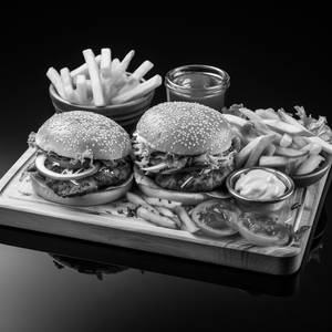 Broasted chicken burger + fries