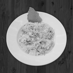 Vegetable stroganoff served with herb rice