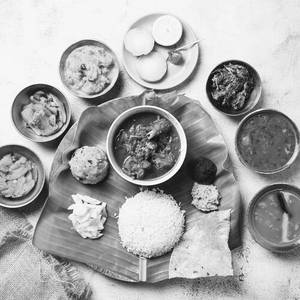 Assamese Thali With Mutton Curry