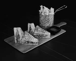 Caramelized Onion & Miso Butter Sandwich With Garlic Parmesan Fries