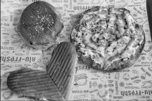 Spicy Cheese Pizza with Veg Cheese Burger and Veg Hot Dog [Serves 4]
