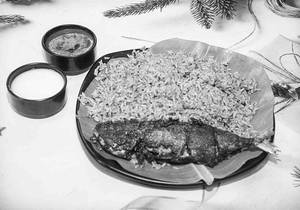 Donne Biryani Rice+1 Bangada Fish Tawa Fry