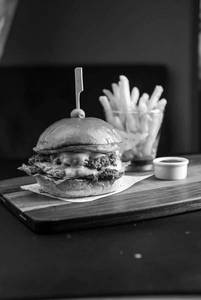 Double Buff Patty Cheese Burger With Bacon And Fried Egg