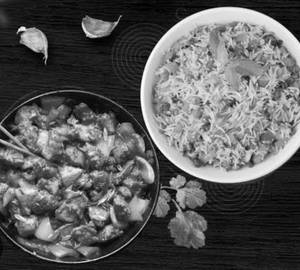 Egg fried Rice and chicken masala