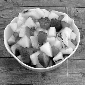 Fruit salad with Icecream scoops