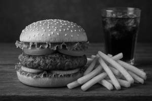 Burger  with fries with coke