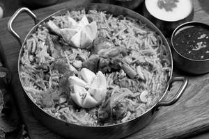 Raju Gari Kodi Pulao (chicken steamed pulao)