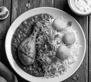 Aloo Biryani with Chicken Chaap