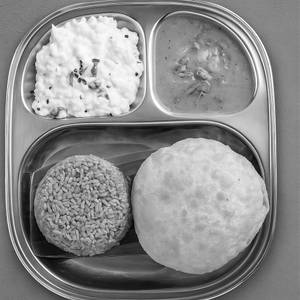 Executive Meals: Rice of the Day, Curd Rice, Puri & Veg Kurma (Sagu)