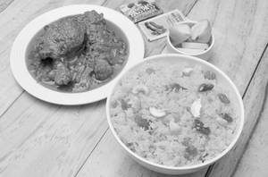 Basanti Polau + Chicken Kosha