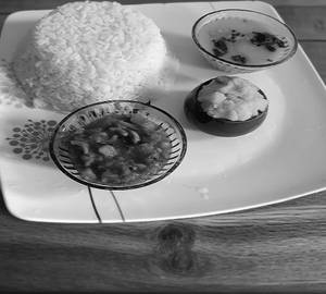 Plain rice+dal+jhuler bhaja+alu bhaja