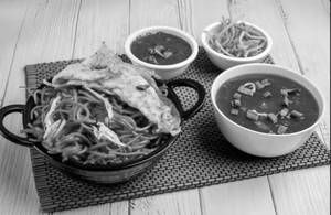 Schezwan Chicken Triple Noodles
