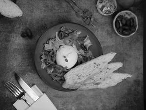 Burrata With Caramelized Orange And Mixed Salad Leaves